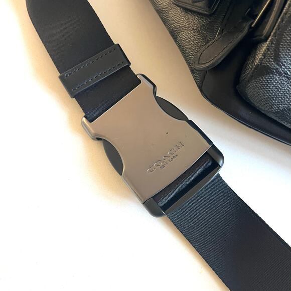 COACH League Belt Bag In Signature Print, Black Leather, Unisex - Picture 7 of 14